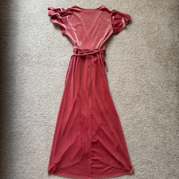 BHLDN / Anthropologie Velvet Wrap Dress, Dusty Rose Pink, Size XS - Picture 5 of 5